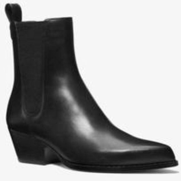 MICHAEL Michael Kors Women S Kinlee Leather Pull-on Chelsea Booties - Black - Picture 1 of 8